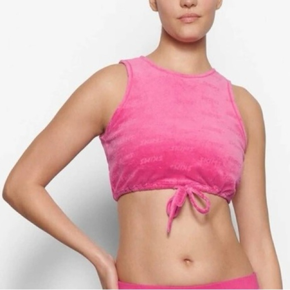 Skims LOGO Velour Tie Tank Hot Pink